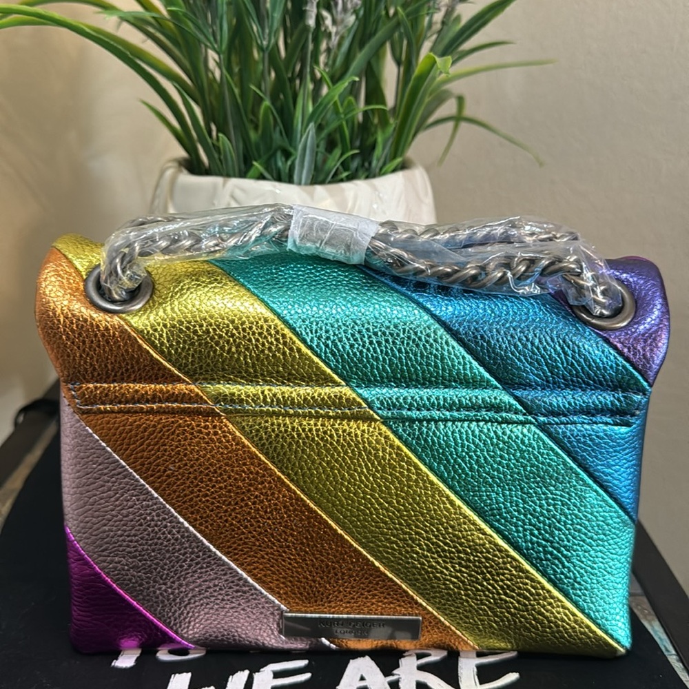 Kurt Geiger Rainbow Metallic Diagonal Stripe Shoulder Bag - Picture 11 of 16
